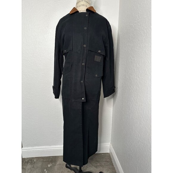 Lauren Ralph Lauren Black Full-Length Canvas Duster W/Brown Suede Collar Size S - Picture 1 of 11